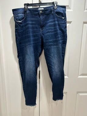 KanCan Dark Blue Mid Rise Skinny Frayed Hem Jeans